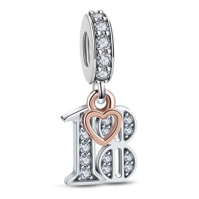Zawieszka SREBRO 925 Charms koralik do PANDORA Urodziny Cyfra 18