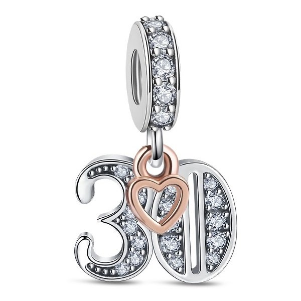 Zawieszka SREBRO 925 Charms koralik do PANDORA Urodziny Cyfra 30