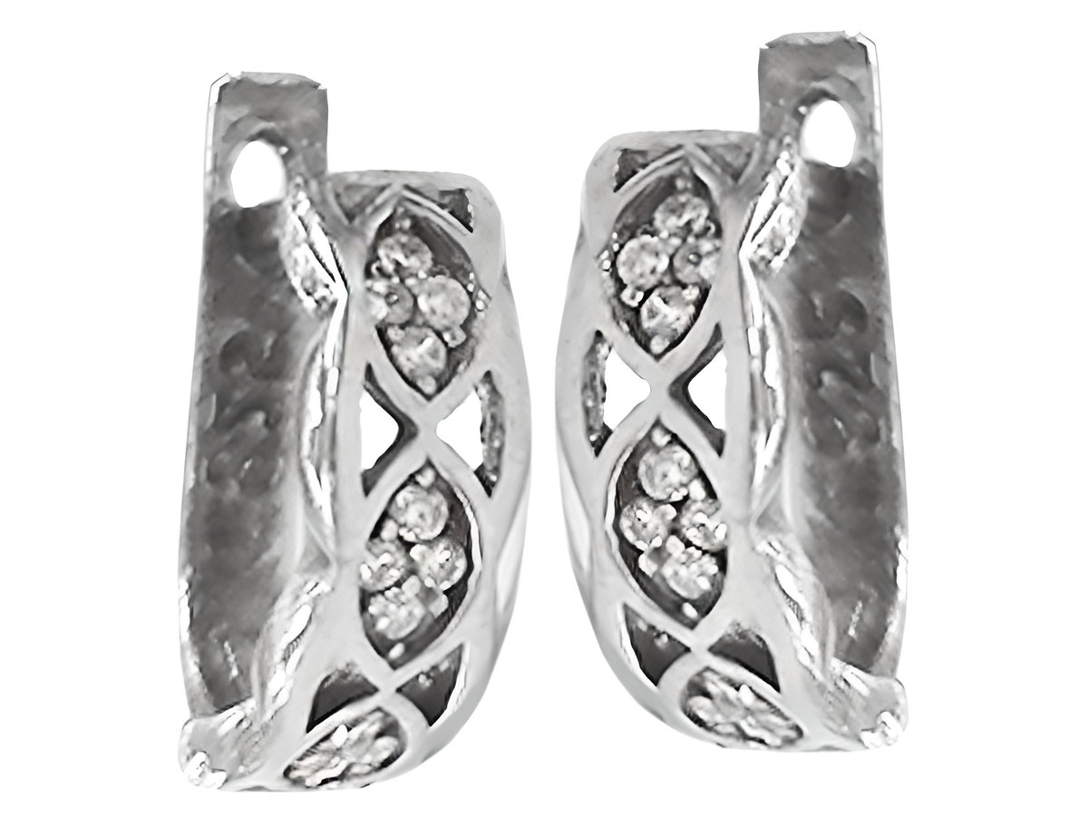 Srebrne kolczyki 925 ażurowe przecinki z białymi cyrkoniami na prezent