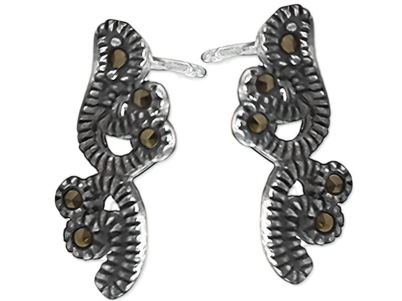 Srebrne kolczyki 925 nowoczesny wzór z markazytami wkrętki na sztyft prezent