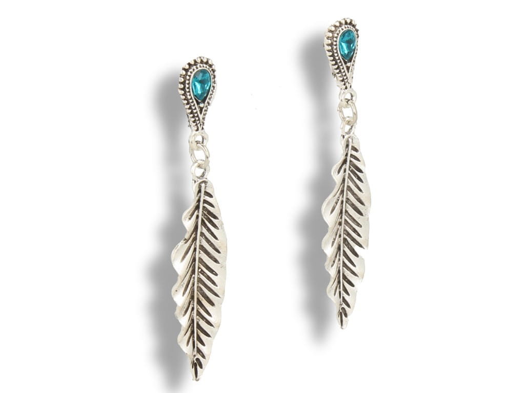 Klipsy do uszu piórka z turkusową cyrkonią