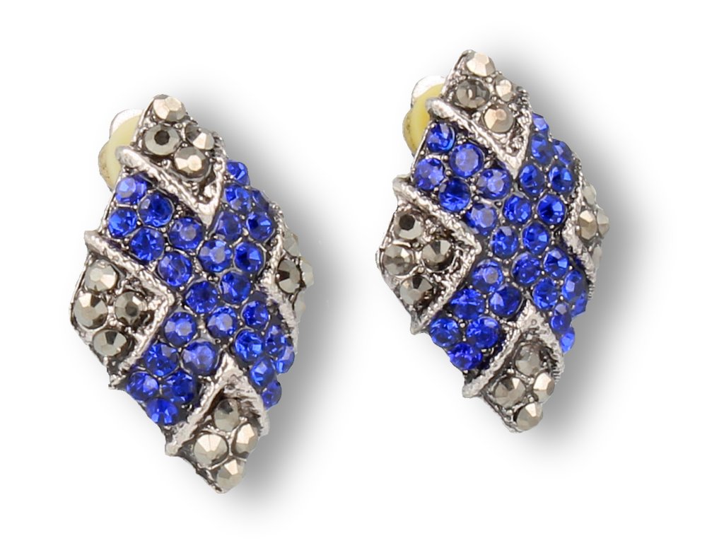 Klipsy do uszu w stylu Vintage, chabrowe w srebrnej oprawie