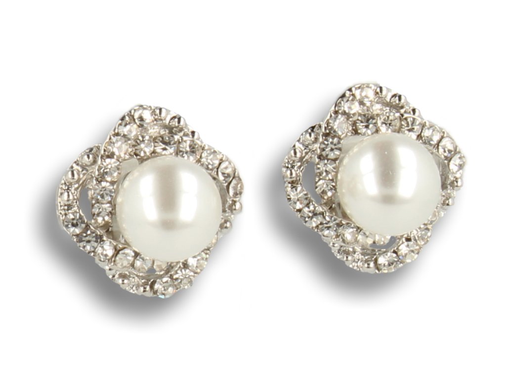 KLIPSY DO USZU SREBRNE Z CYRKONIAMI I BIAŁĄ PEREŁKĄ