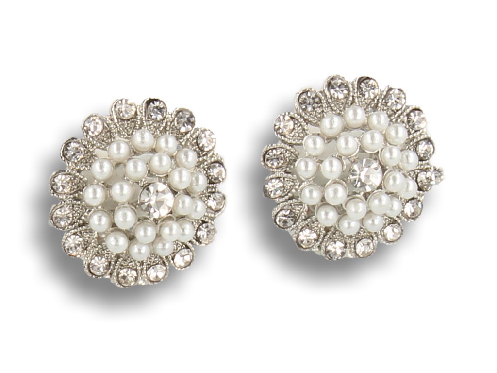 KLIPSY DO USZU SREBRNE Z CYRKONIAMI I BIAŁYMI PEREŁKAMI