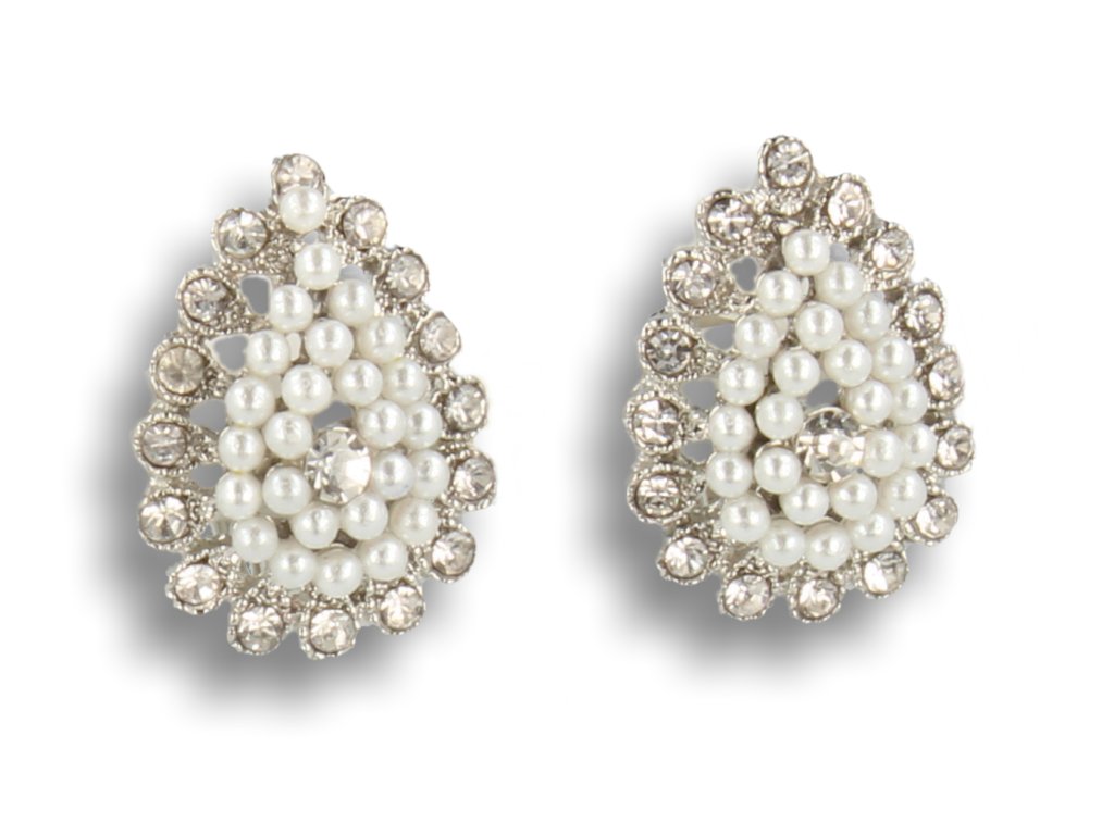 KLIPSY SREBRNE W KSZTAŁCIE ŁEZKI Z BIAŁYMI PEREŁKAMI