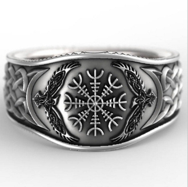 PIERŚCIEŃ Nordycki WIKINGA Aegishjalmur Amulet 152