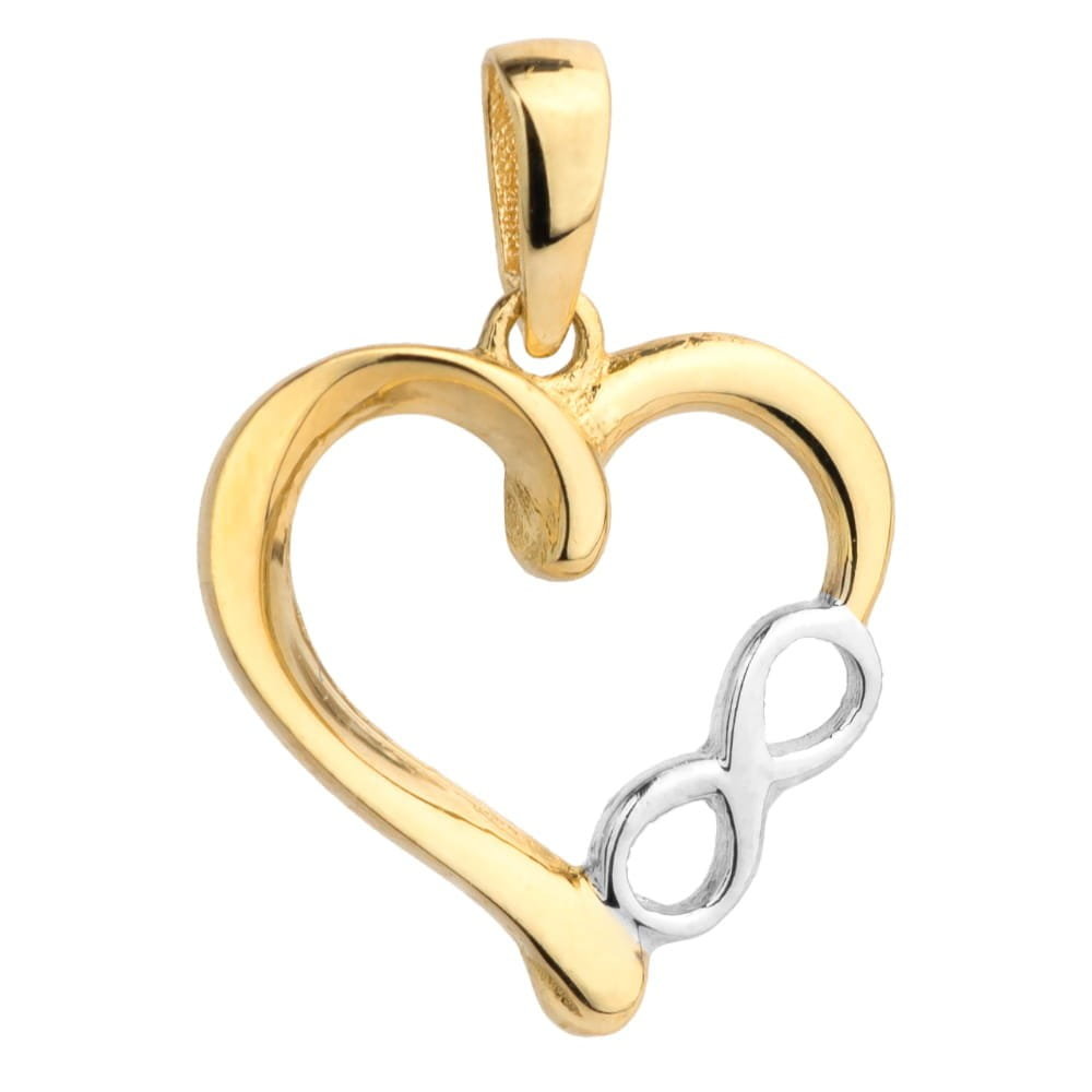 Zawieszka złote serce ze znakiem nieskończoności w białym złocie pr. 585