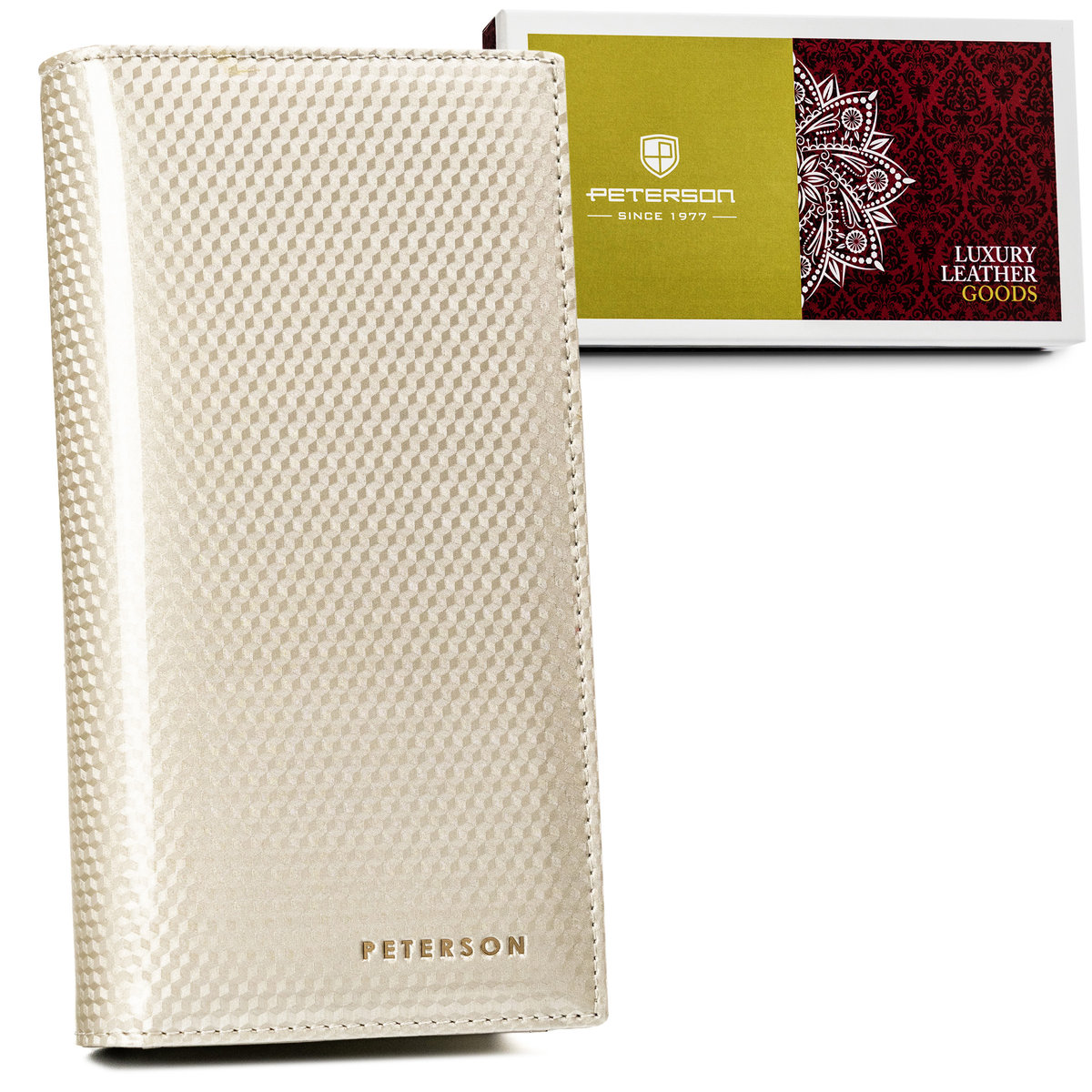 Duży portfel damski z ochroną RFID skóra naturalna Peterson beżowy