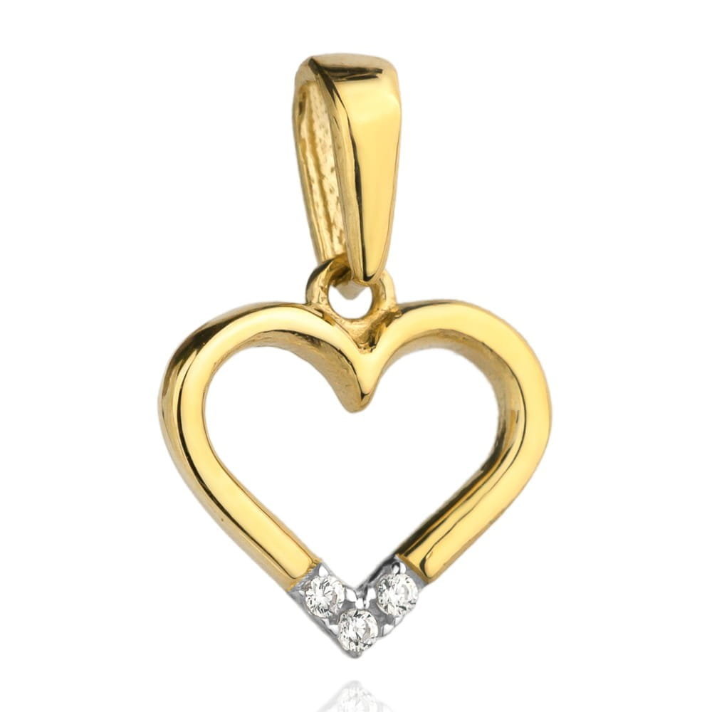 Zawieszka złota kontur serca z cyrkoniami na dole pr. 585