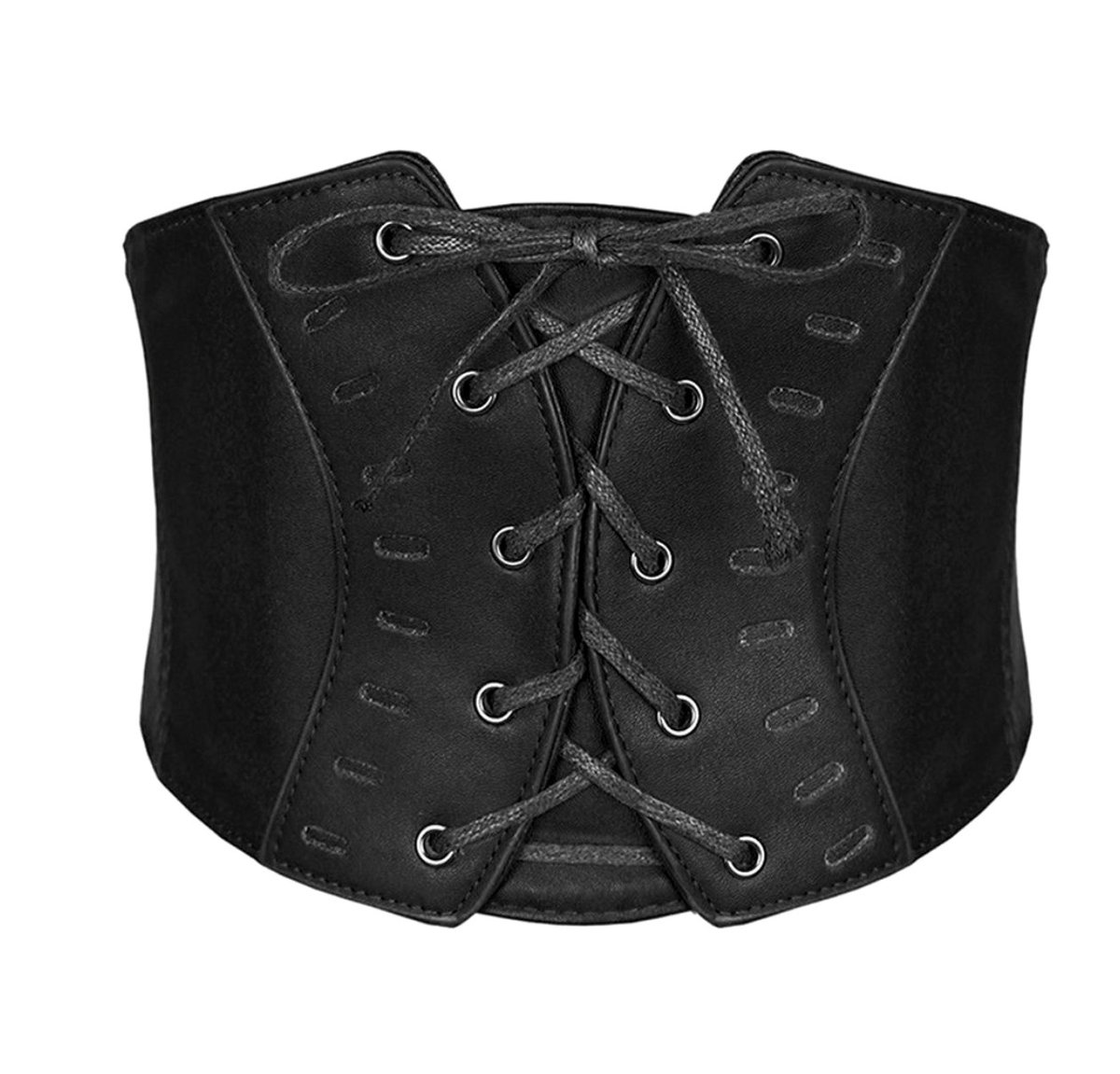 Pasek szeroki wiązany pas damski gorset czarny gumowy sznurowany skórzany
