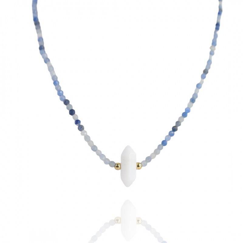 Naszyjnik Stal Chirurgiczna Pozłacana Z Kryształem Górskim 14K Nst2051