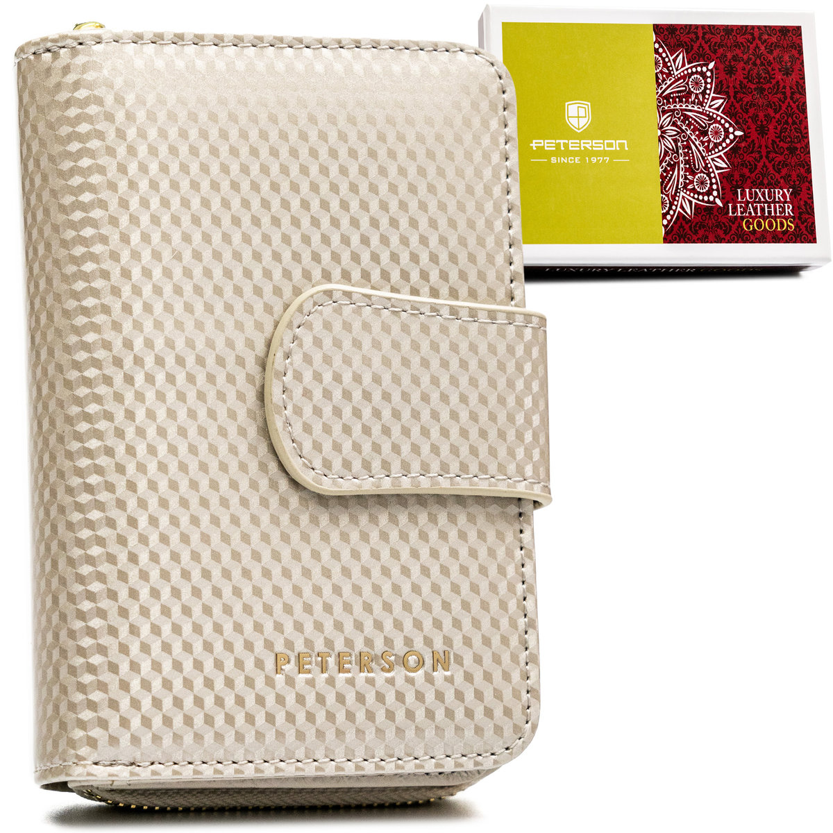Portfel damski portmonetka ochrona RFID skóra naturalna Peterson, beżowy