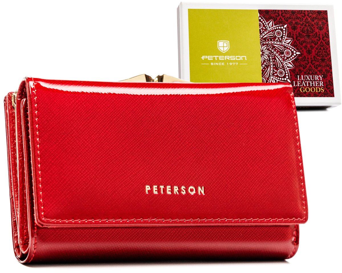 Portfel damski ochrona RFID skóra naturalna Peterson, czerwony