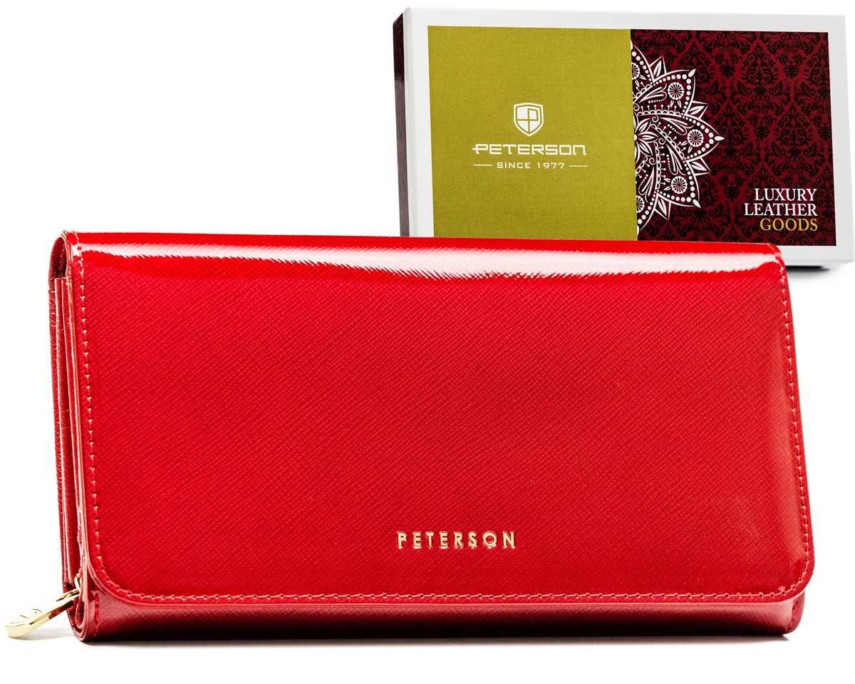 Duży portfel damski na karty ze skóry naturalnej ochrona RFID Peterson, czerwony
