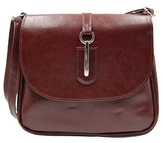 Koniakowa torebka listonoszka ze skóry