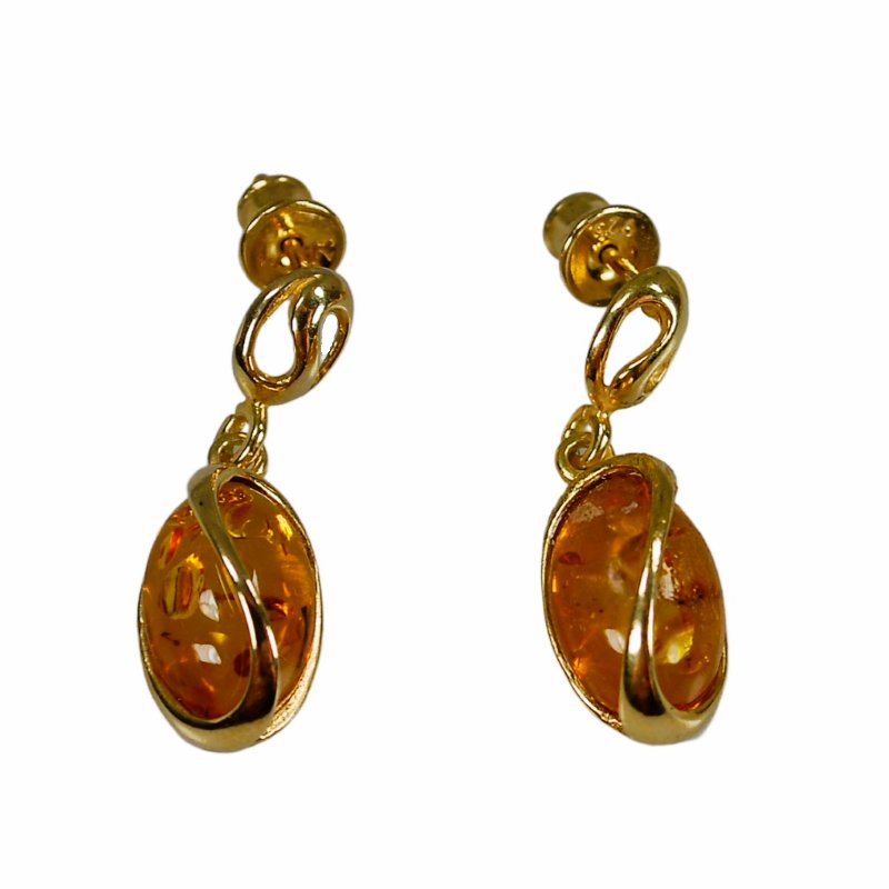 Pozłacane kolczyki z koniakowym bursztynem