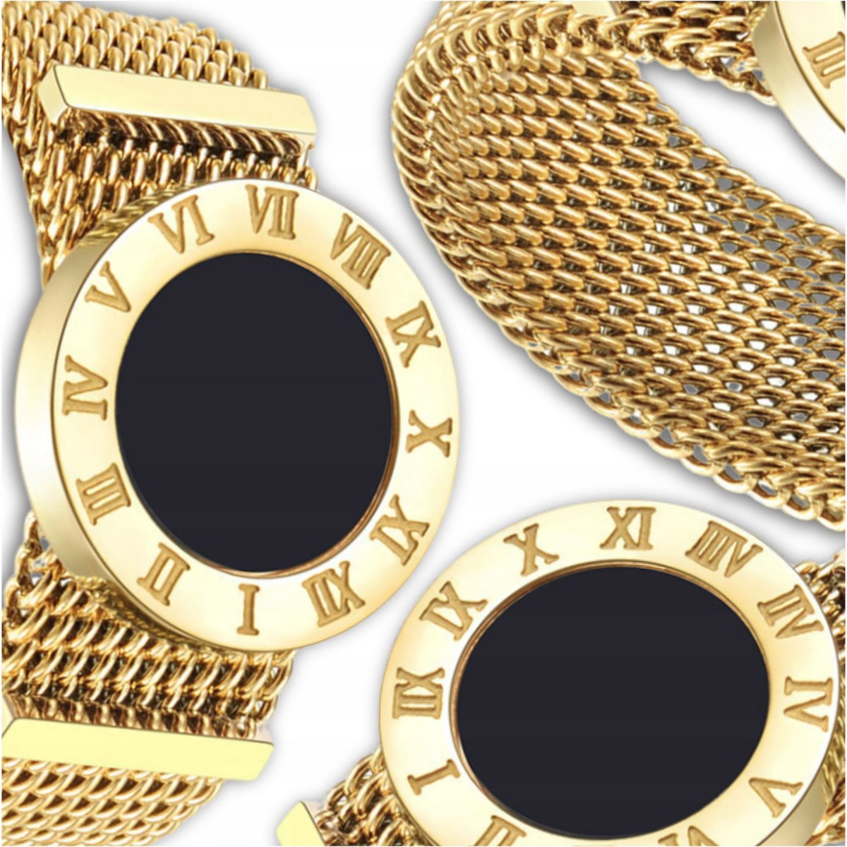 Pierścionek obrączka złoty stal chirurgiczna 18K pozłacany prosty mesh koło