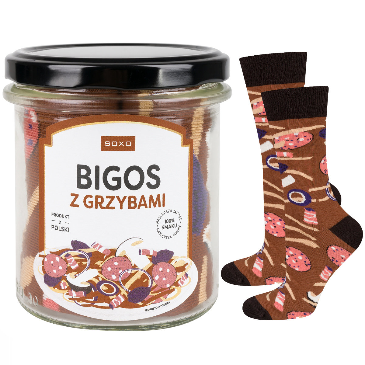 Zabawne Skarpetki męskie SOXO | bigos w słoiku | bawełniane | prezent dla Niego -40–45