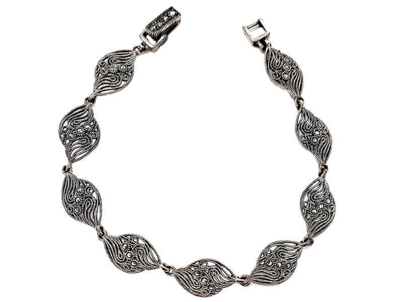 Elegancka srebrna bransoletka 925 ozdobiona markazytami