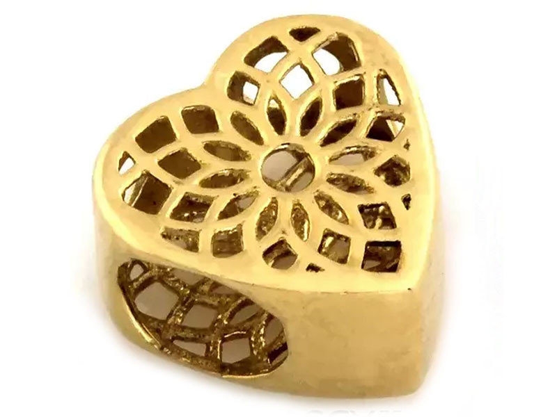 Złota zawieszka beads 585 ażurowe gładkie serce do bransoletki na prezent 14kt