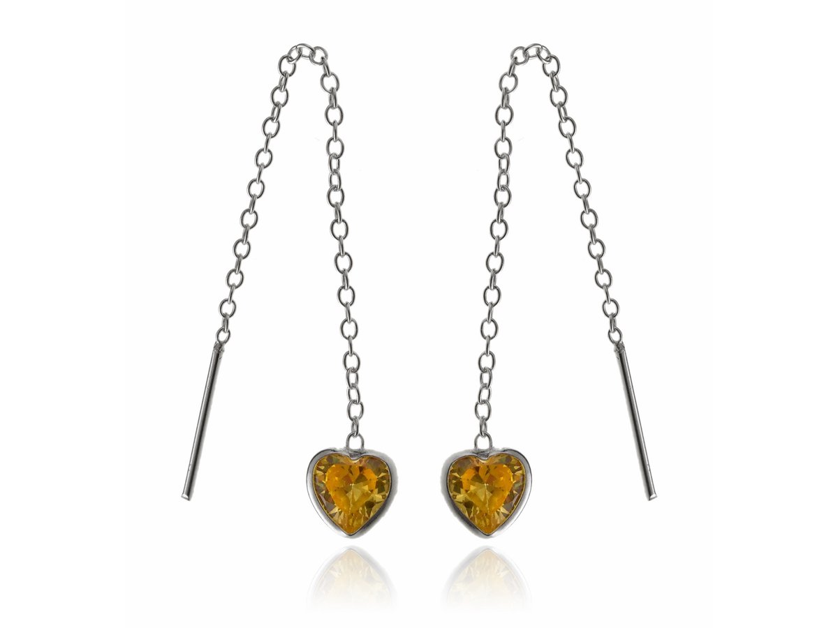 Kolczyki srebrne przewlekane Serca pomarańczowe k3615