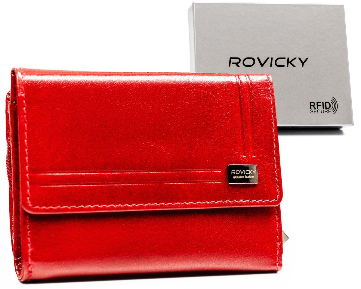 Klasyczny skórzany portfel damski z ochroną kart RFID Rovicky, czerwony