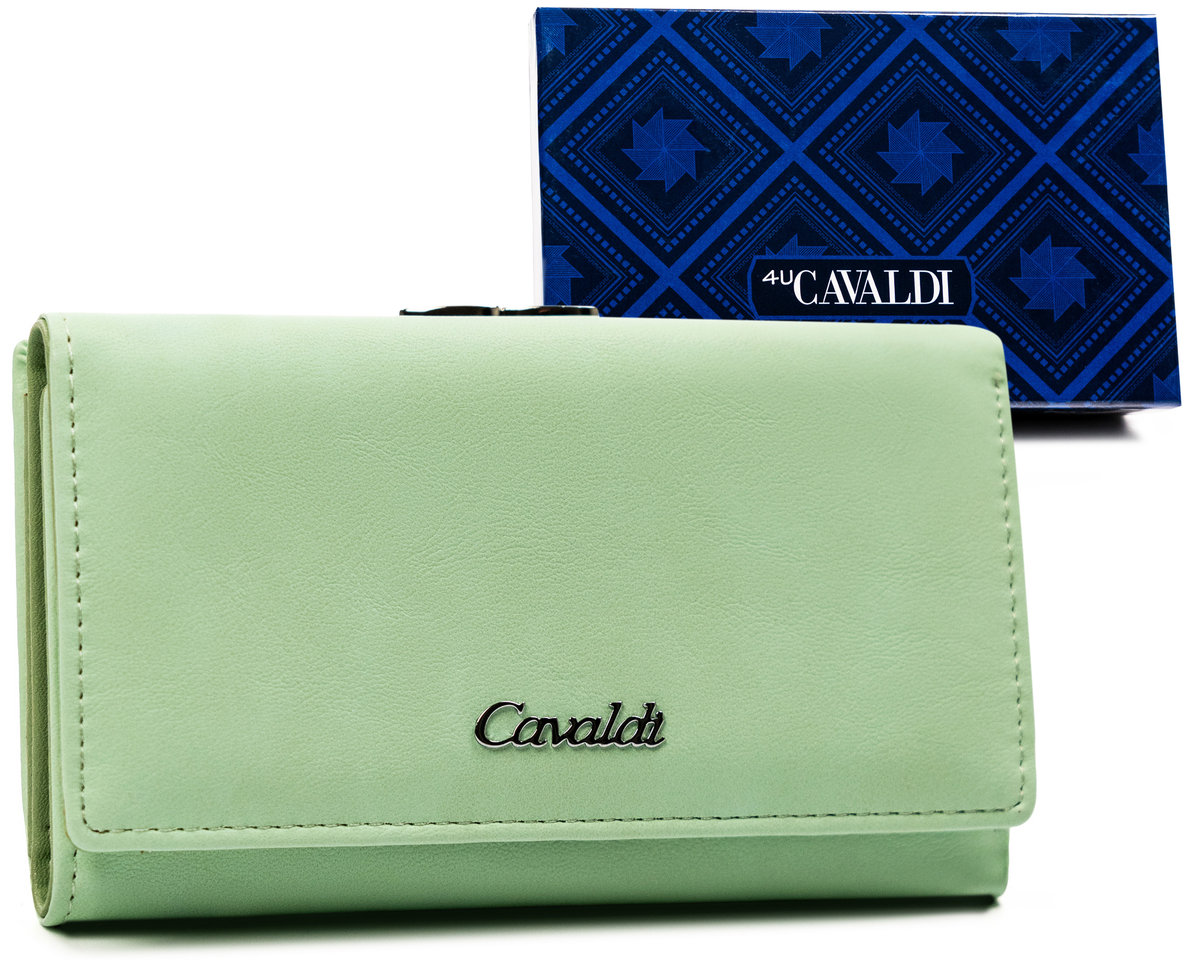 Pojemny portfel damski z eko skóry portmonetka Cavaldi, miętowy