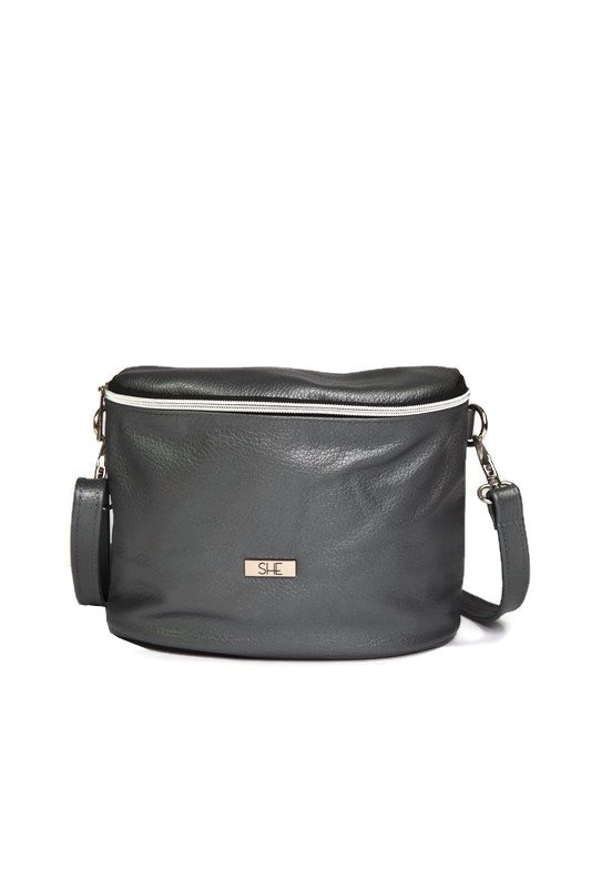 Szara metaliczna skórzana listonoszka