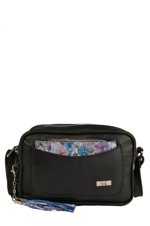 Czarna listonoszka ze skóry + saszetka