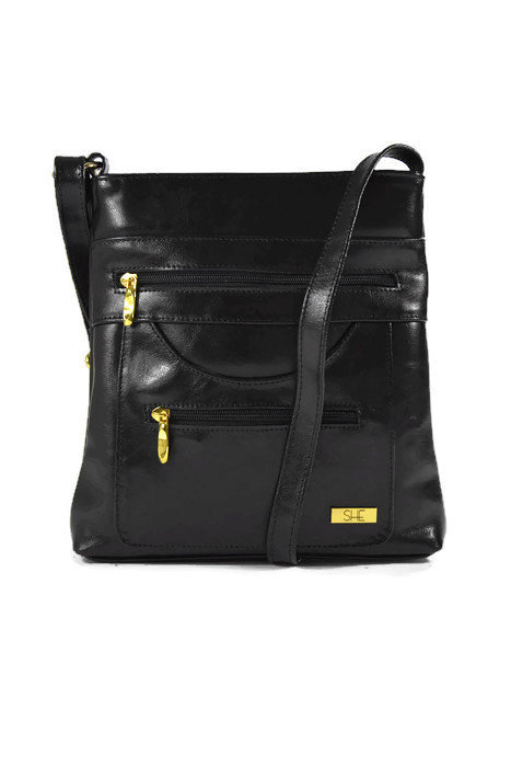 Damska czarna listonoszka ze skóry