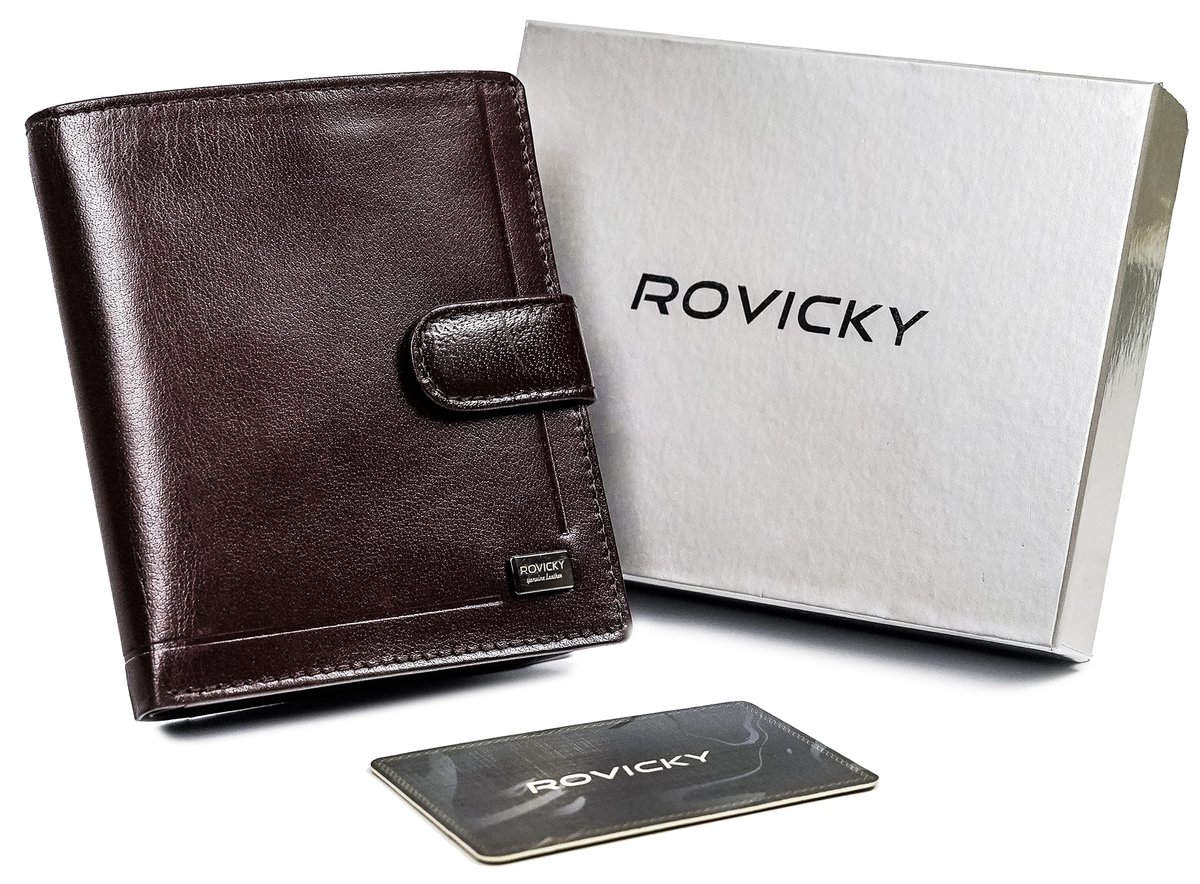 Skórzany portfel męski na karty z ochroną RFID Rovicky, brązowy