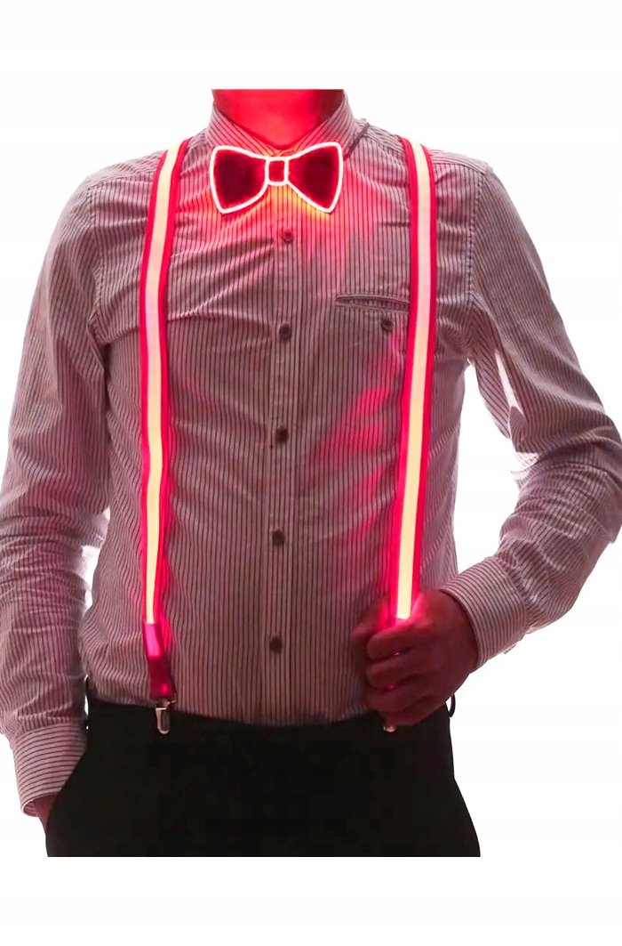 ZESTAW SZELKI i MUCHA LED Świecący KOMPLET na IMPREZĘ SYLWESTRA WESELE Red