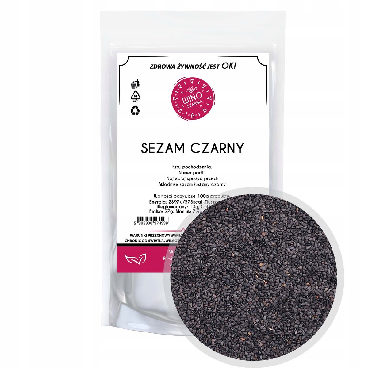sezam czarny do sushi niełuskany - 1kg ziarna sezamu