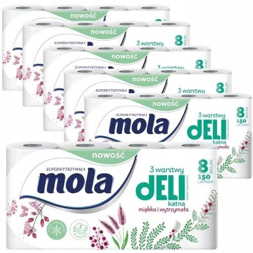 Papier toaletowy Mola delikatna biała (8 rolek) x 6 opakowań