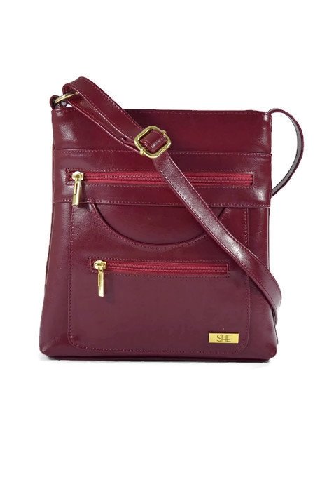 Damska bordowa listonoszka ze skóry