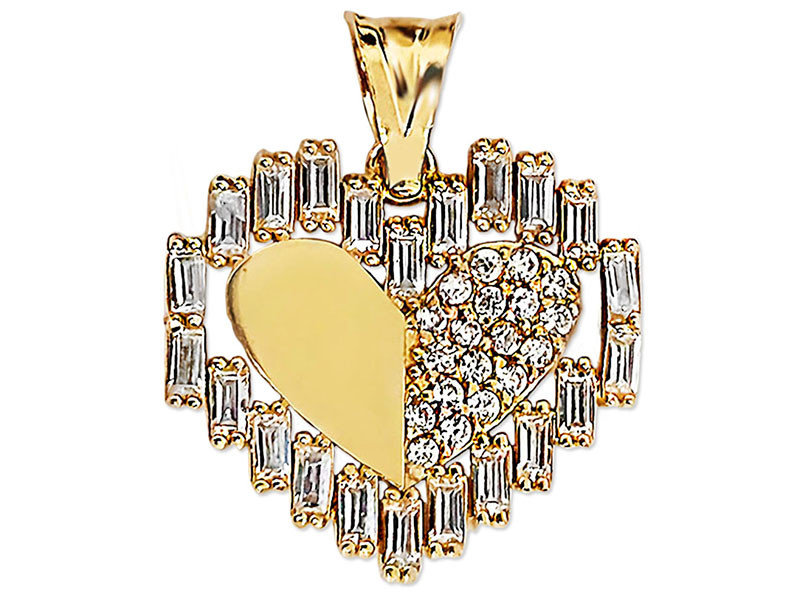 Złota zawieszka 585 eleganckie serduszko zdobione cyrkoniami