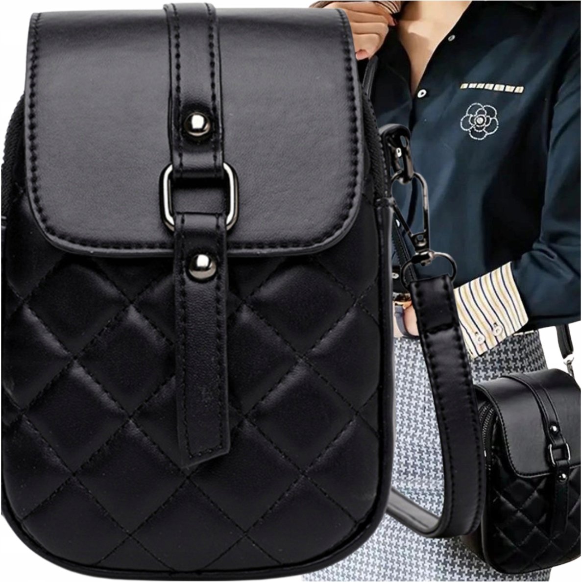 Damska Torebka skórzana na ramię listonoszka CROSSBODY boho na telefon