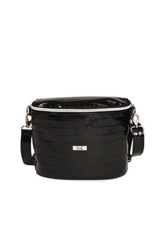 Czarna torebka listonoszka biodrówka krokodyl