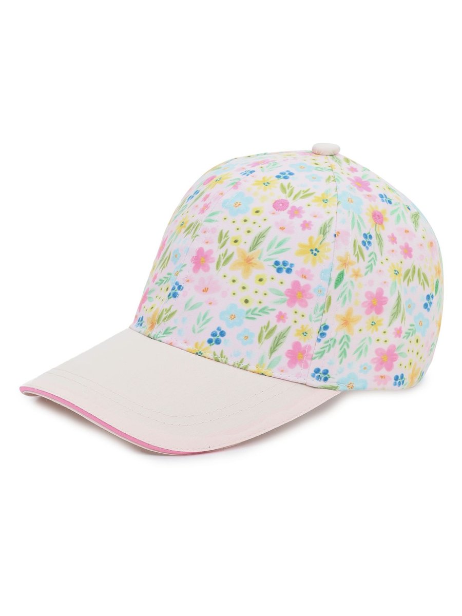 Czapka z daszkiem bejsbolówka dziewczęca kwiatki różowa 46-50 YOCLUB