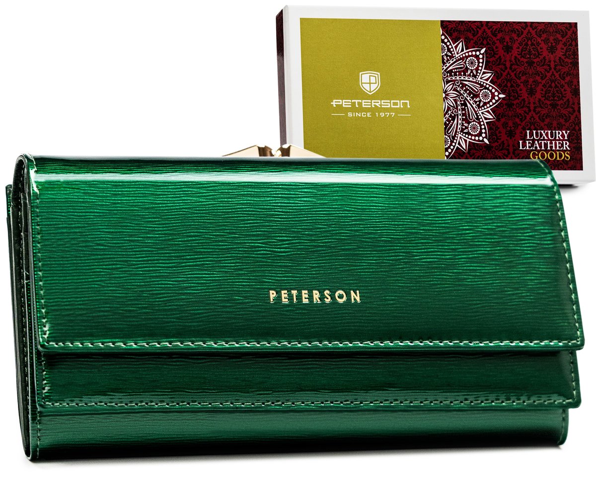 Duży elegancki portfel damski na karty ochrona RFID Peterson, ciemnozielony