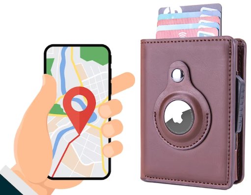 SKÓRZANY PORTFEL Z UCHWYTEM NA AIRTAG GPS BLOKADA RFID PREZENT BRĄZ