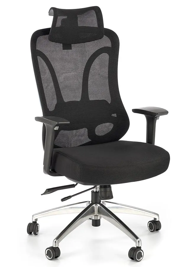 Elior Obrotowy ergonomiczny czarny fotel z regulowanym zagłówkiem T1-B57