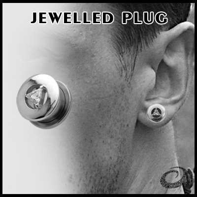 PIERCING TUNEL KAMIEŃ SWAROVSKI TRÓJKĄTNY BLACK-śr. wew. 12mm