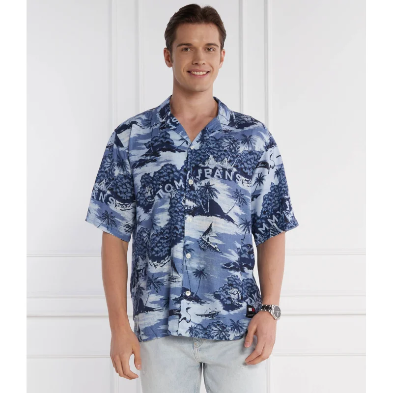 Tommy Jeans Koszula HAWAIIAN CAMP | Relaxed fit | z dodatkiem lnu
