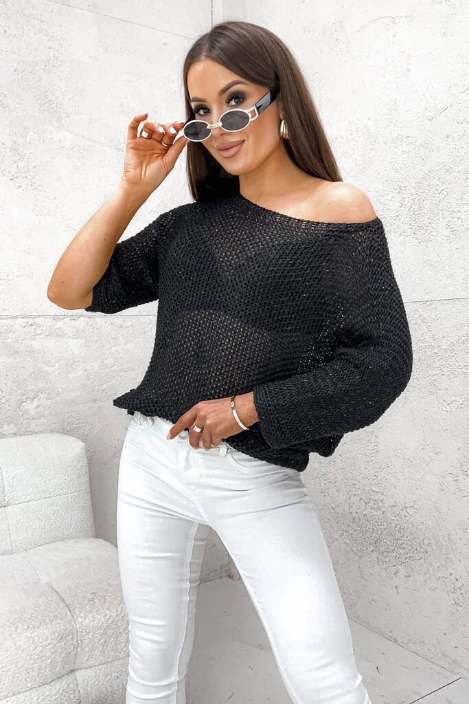 SWETER NIETOPERZ Z CEKINAMI- CZARNY - Olika