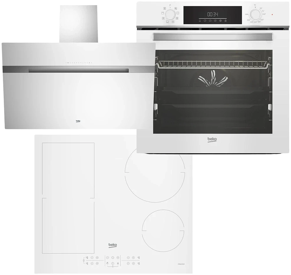 Zestaw AGD do zabudowy Beko Piekarnik BBIM14300WMS + Płyta Indukcyjna HII64200FMTW + Okap HCA92741W