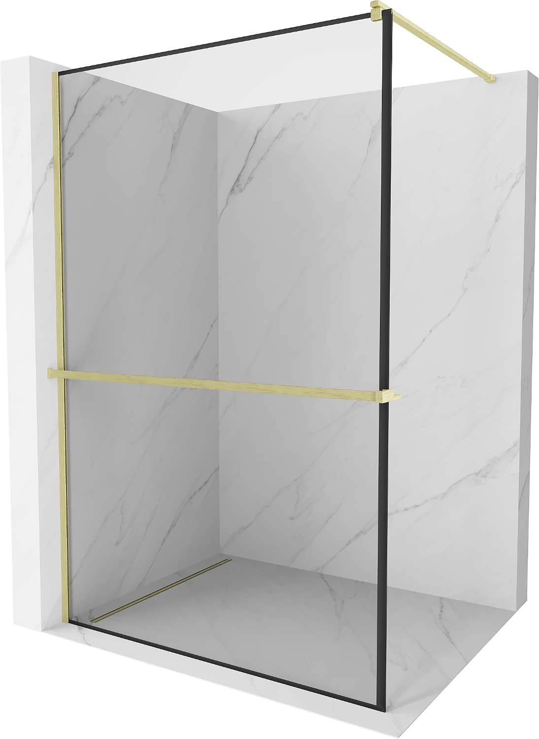 Mexen Kioto+ ścianka prysznicowa z półką Walk-in 100 x 200 cm, czarny wzór, złota szczotkowana - 800-100-121-55-70
