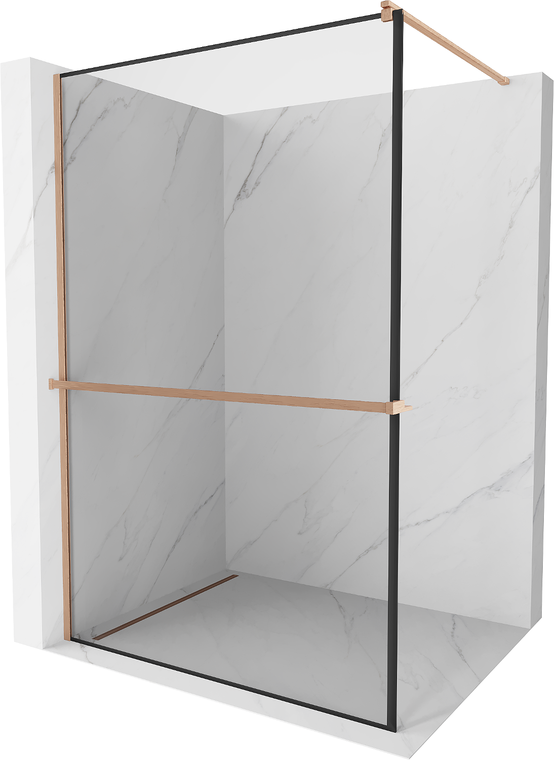 Mexen Kioto+ ścianka prysznicowa z półką Walk-in 130 x 200 cm, czarny wzór, miedź szczotkowana - 800-130-121-65-70