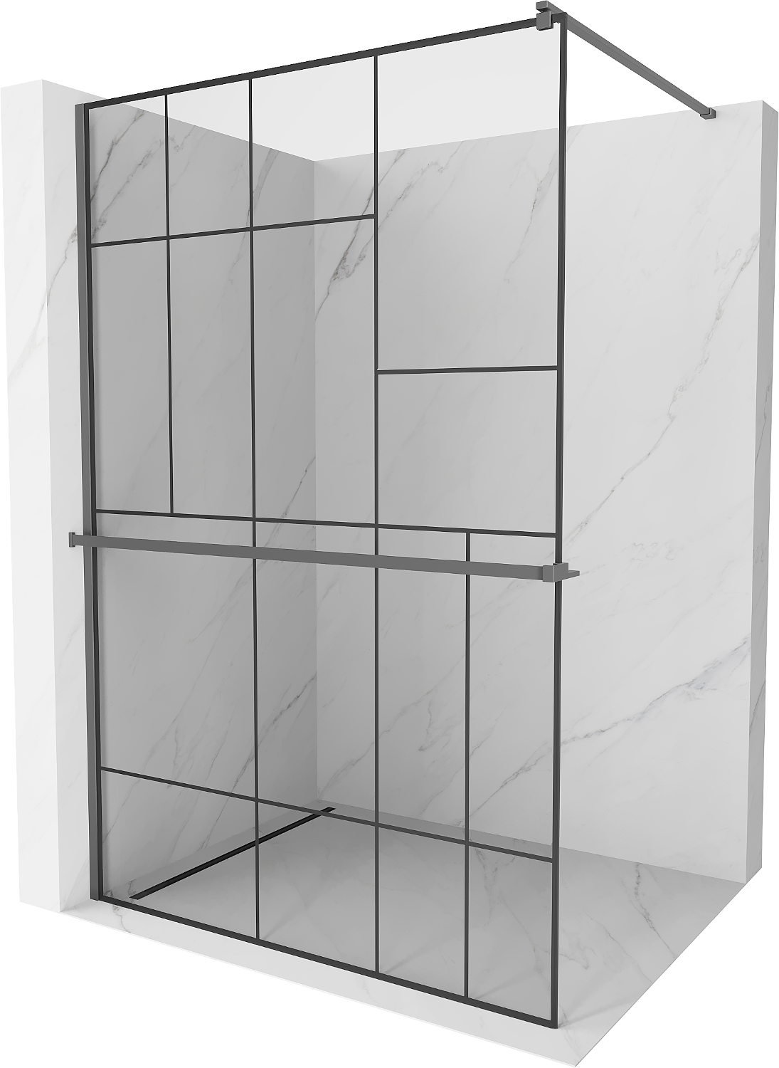 Mexen Kioto+ ścianka prysznicowa z półką Walk-in 70 x 200 cm, czarny wzór, gun metal - 800-070-121-95-78
