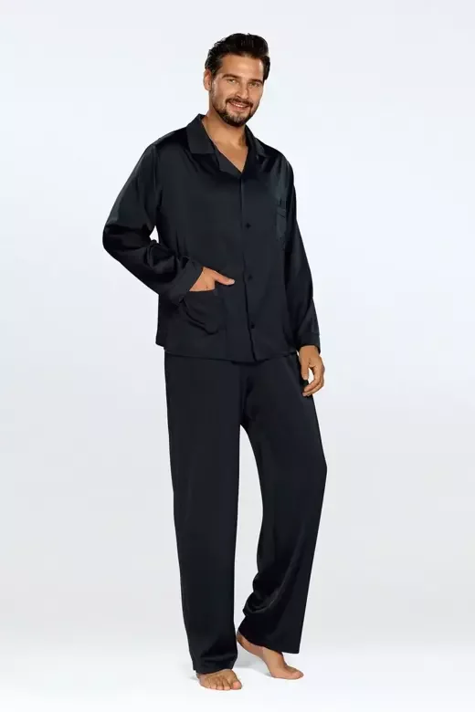 Męska satynowa piżama Lukas czarna XL